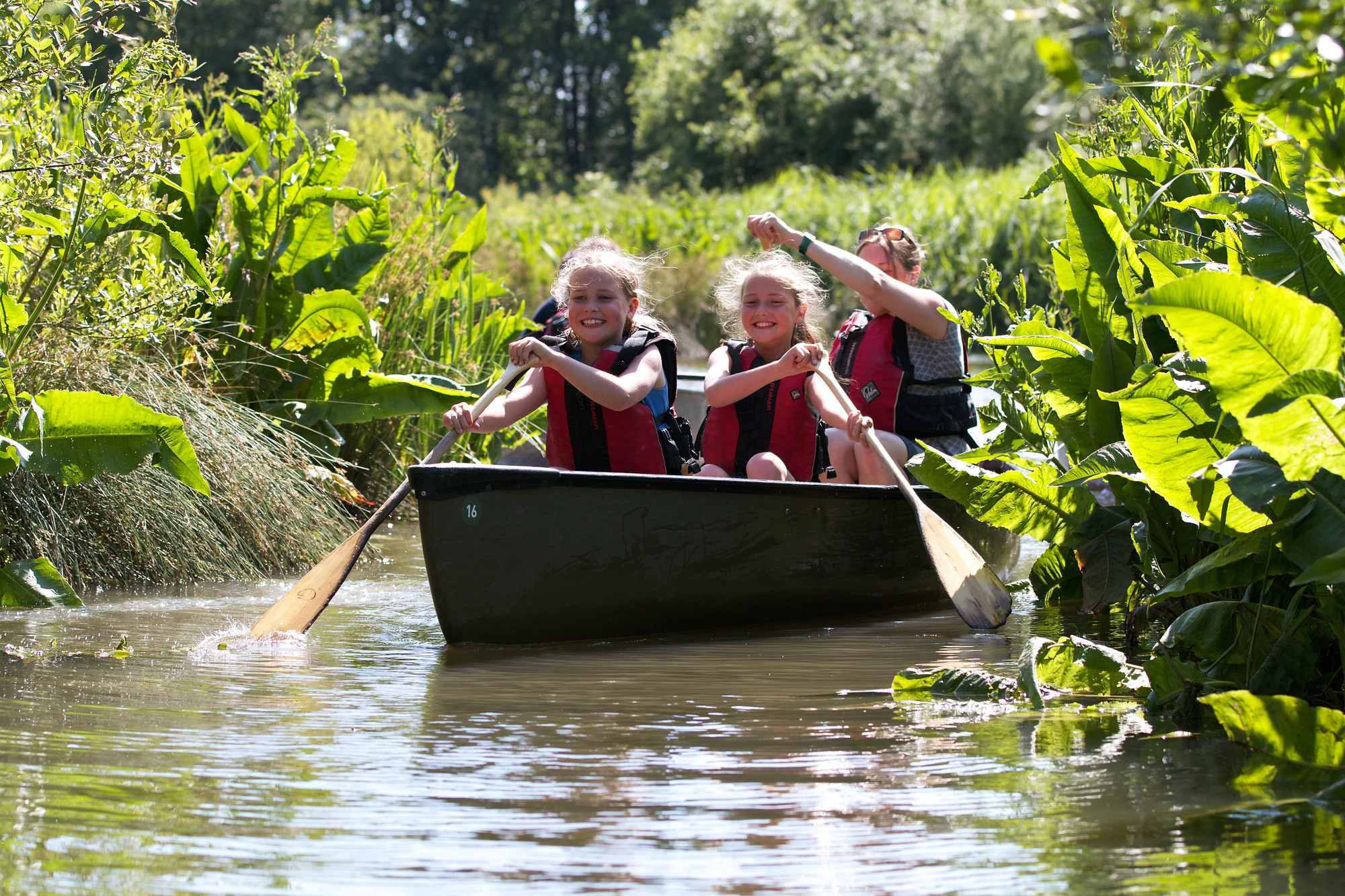 Children on canoe safari at WWT Slimbrige