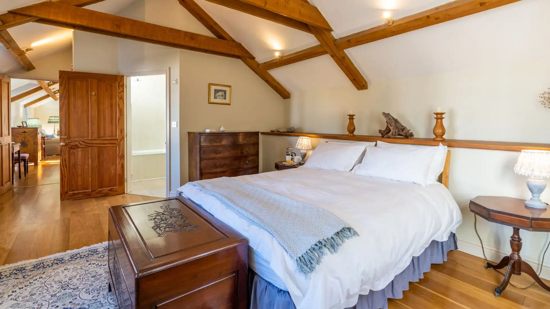 Bedroom one has an en-suite and views from its first floor position.