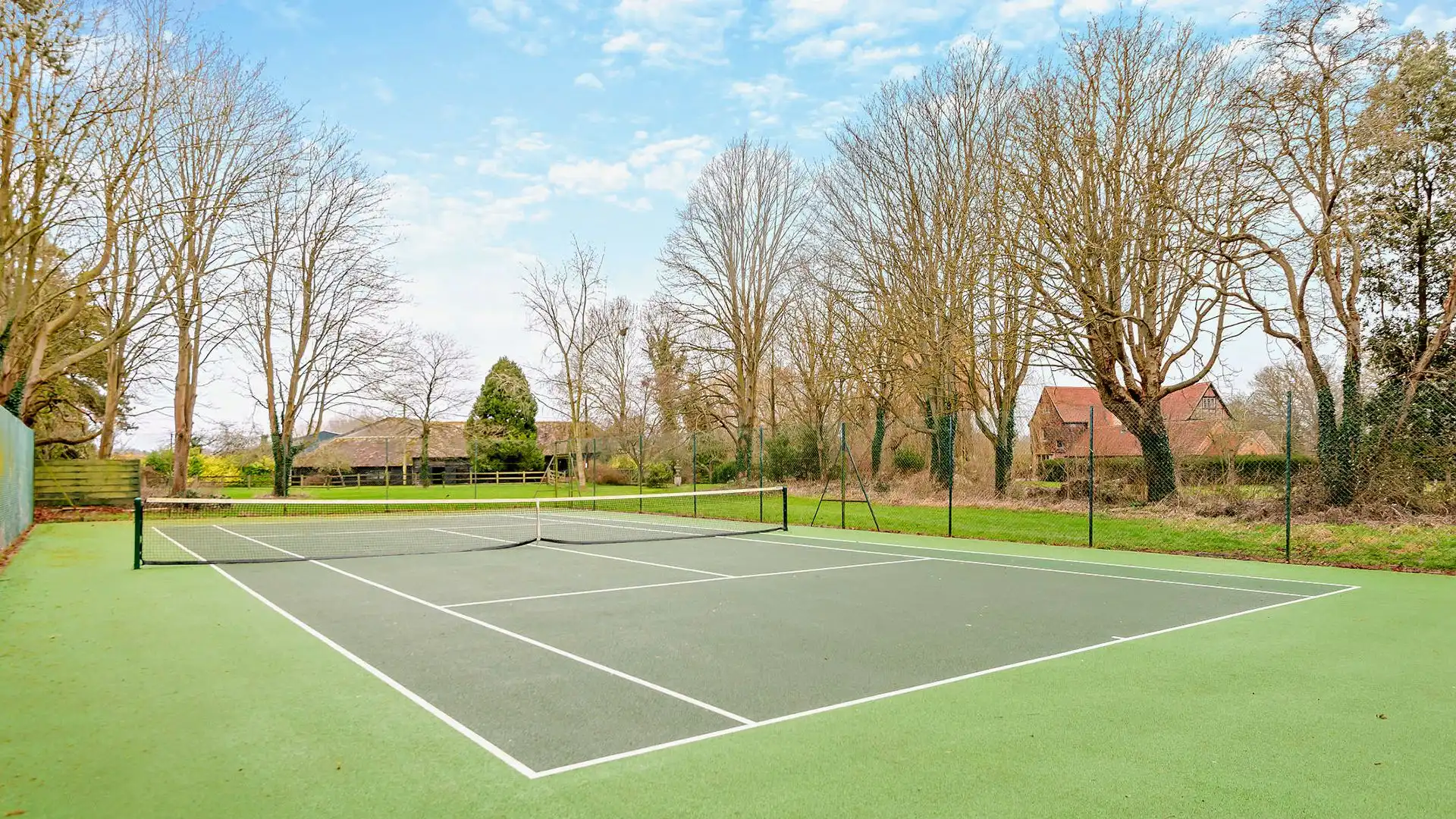 Rackets and balls are provided for the tennis court 