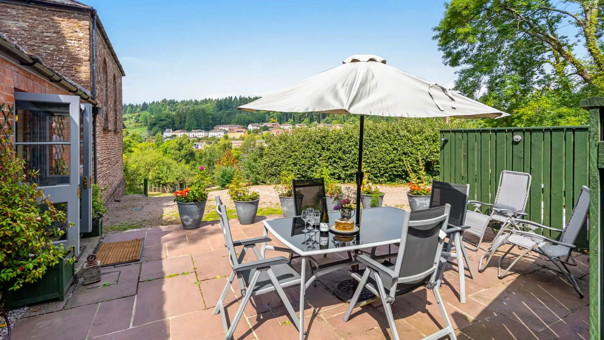 Dining on the terrace at Zion Chapel you can enjoy the far reaching views across Soudley and the surrounding countryside. 