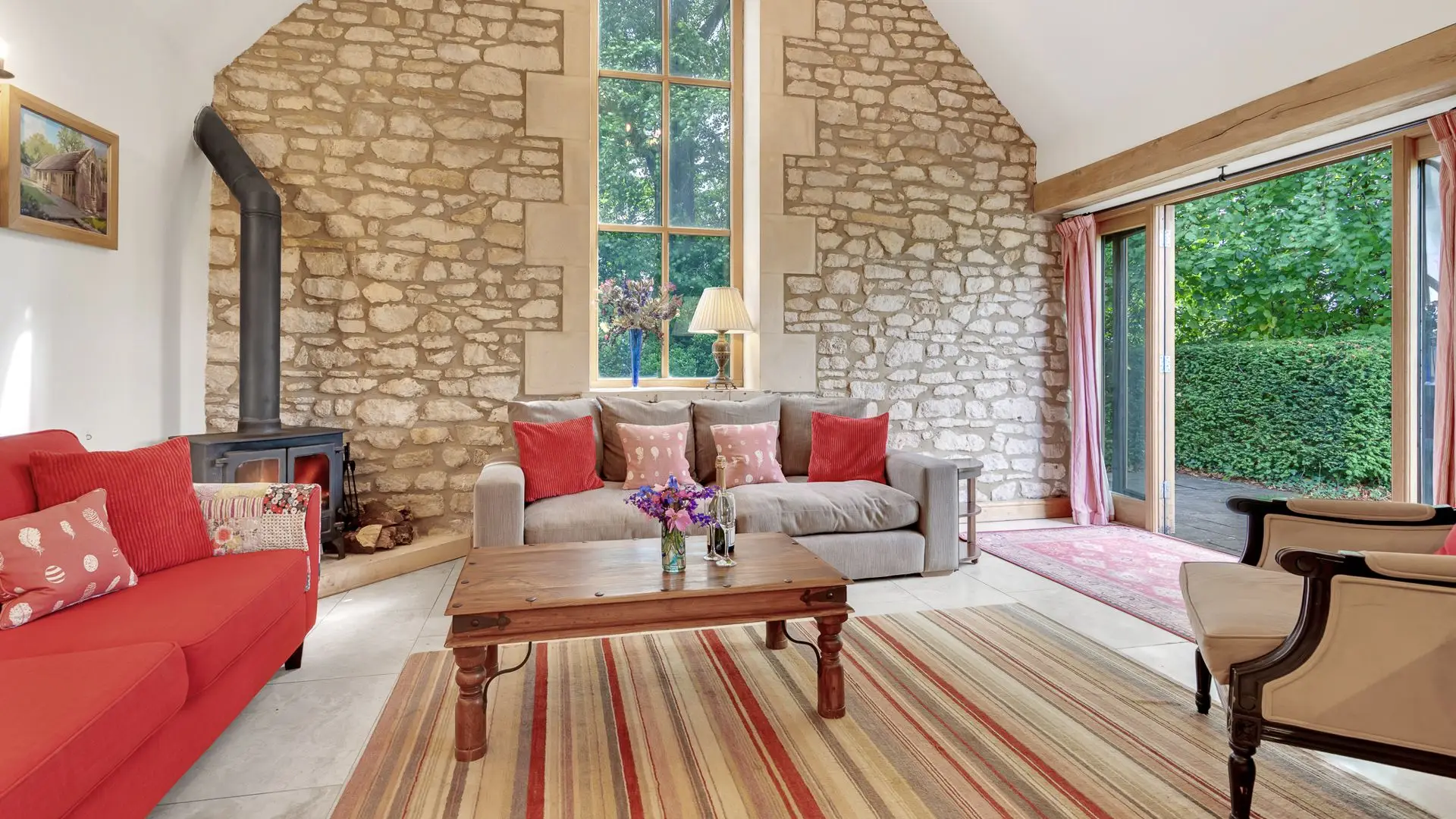 French doors open to the garden.