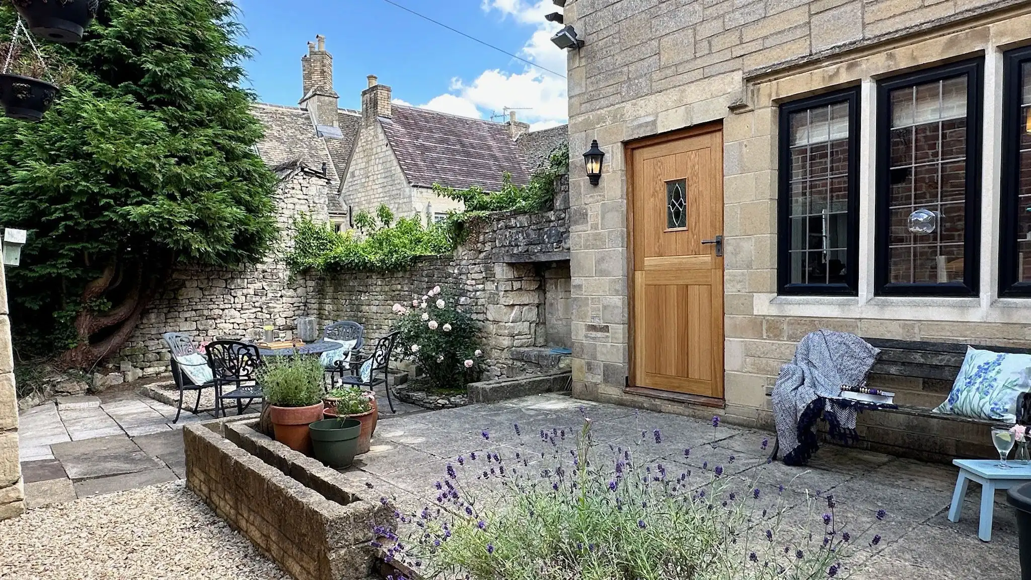 The walled courtyard offers privacy and seclusion.