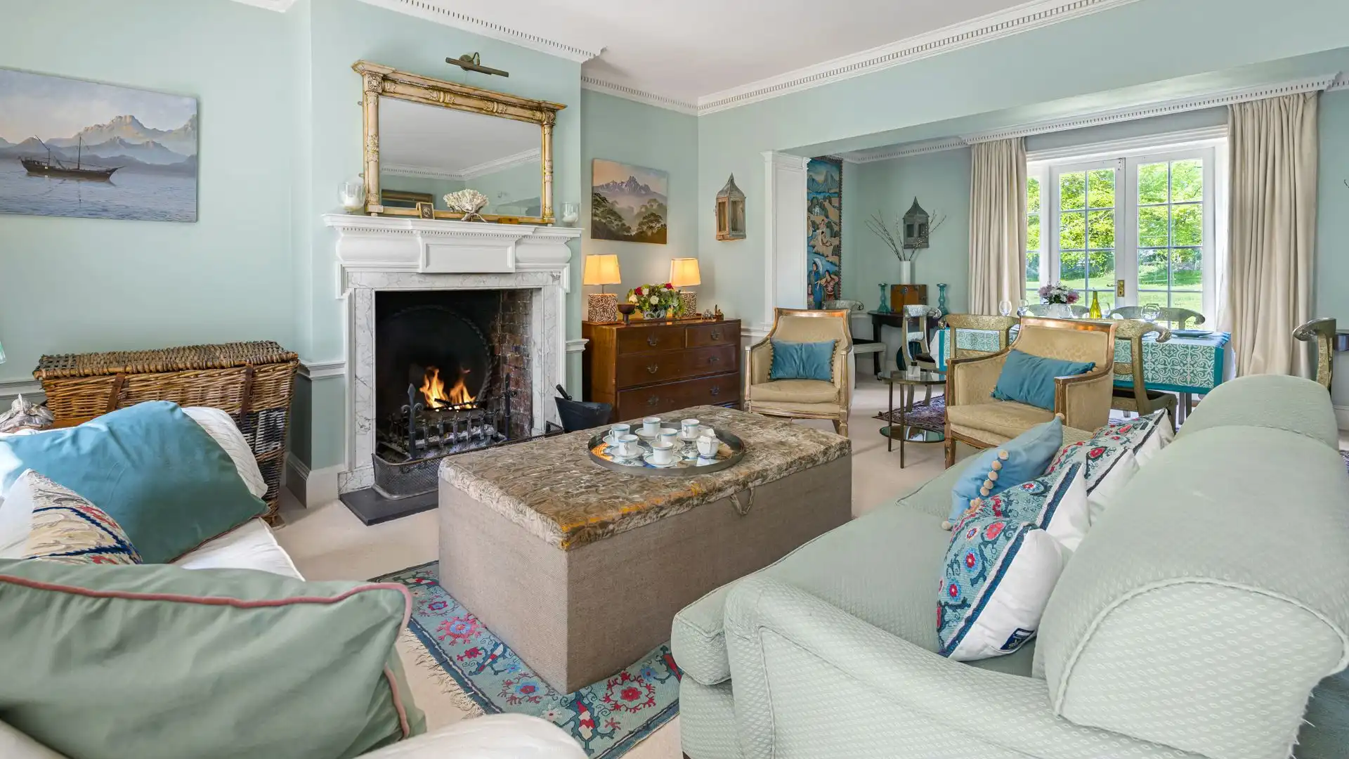 The elegant drawing room provides a space to relax.