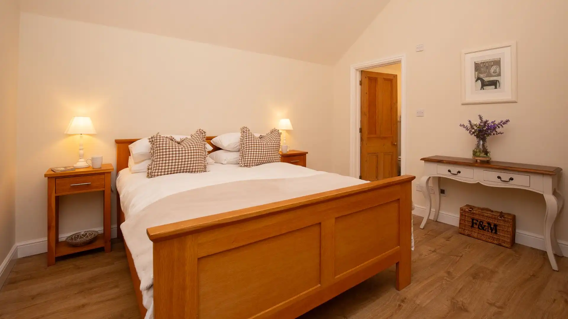 Bedroom two is spacious and quiet with king-size bed, large wardrobe and en suite