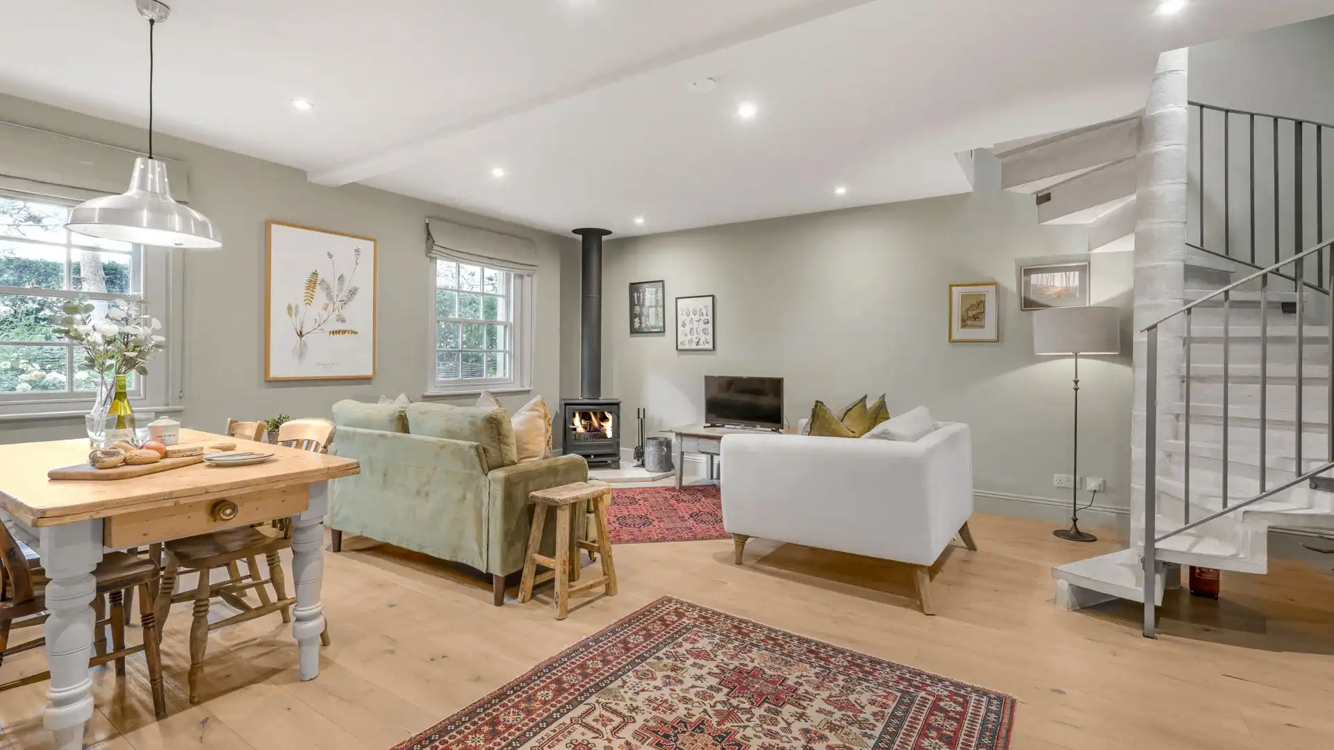 A stylishly furnished and light open-plan space.