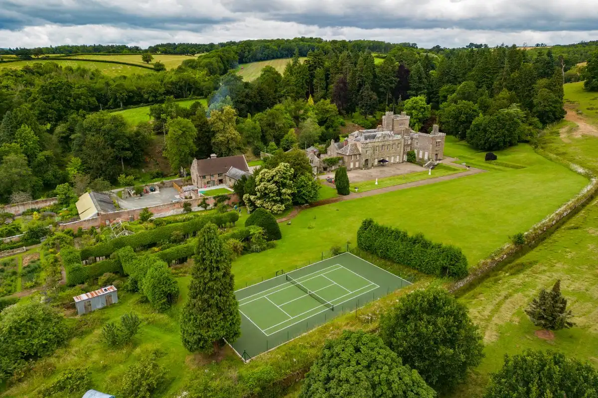 tennis court within historic estate grounds